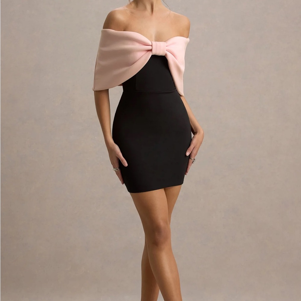 Vici Strapless Dress with Black and Pink Bow